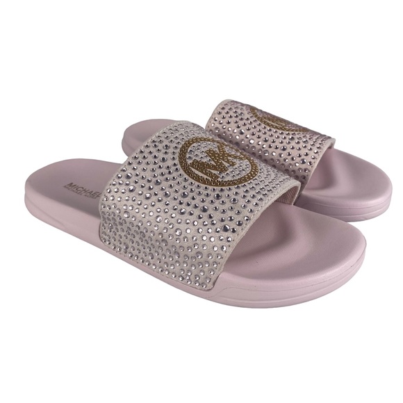 Michael Kors Kids Jett Charm Crystal Slide Sandals in Pink  - Size 3 - Picture 2 of 8
